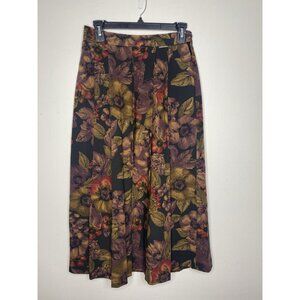 Geiger Skirt 38 Black Brown Dark Floral Wool Pleated Lined Midi Lined Austria